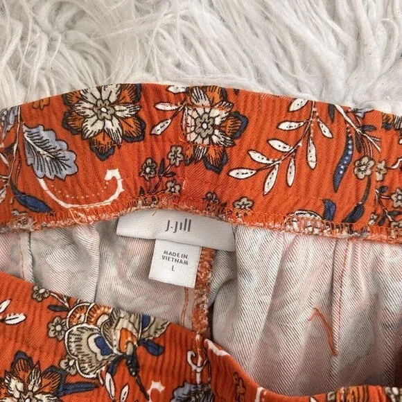 J. JILL Boho Floral Shorts Elastic Drawstring Waist Orange Multicolor Size L - Picture 6 of 9